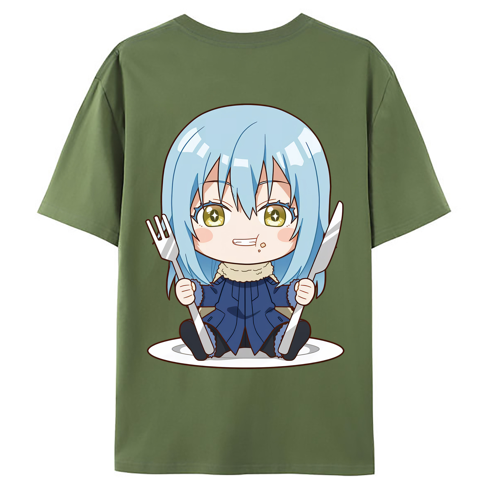 （画像用） 転スラ Regarding Reincarnated to Slime 綿100％ メンズ半袖Tシャツ（バックプリント） 通気性